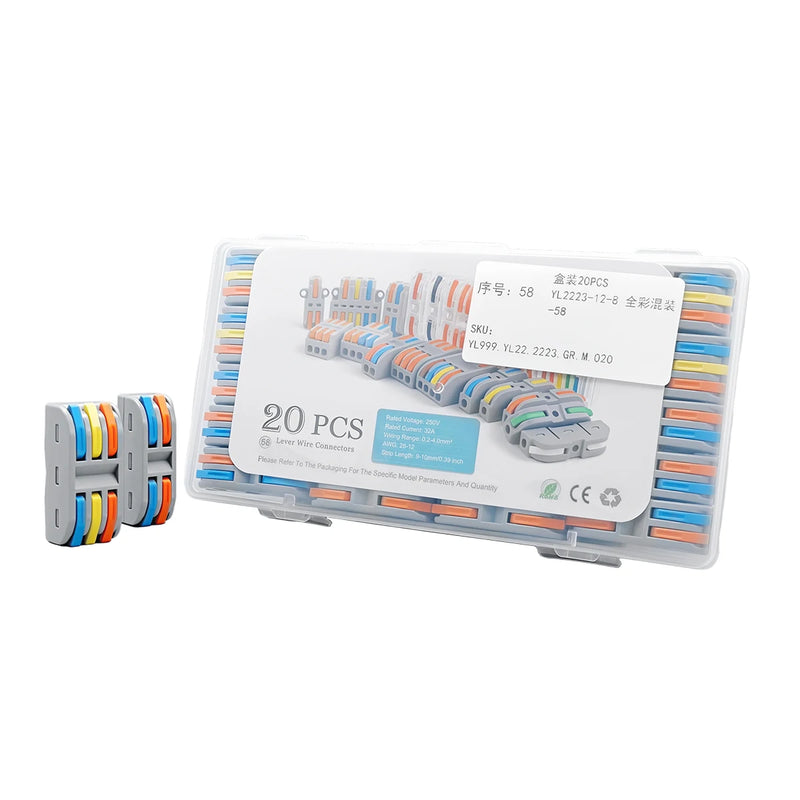 TOMZN Quick Lever Wire Connector 2IN 2OUT 12PCS 3IN 3OUT 8PCS For BV BVR RV 28-12AWG 250V 32A 0.2-4mm2