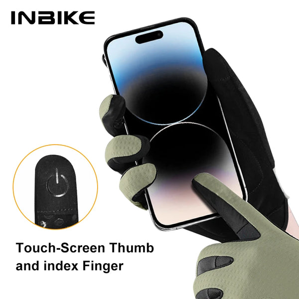 INBIKE 2025 Full Finger Cycling Gloves Touchscreen Anti-Slip Gel Palm Reflective Breathable Gloves for Road Bike MTB Accessories