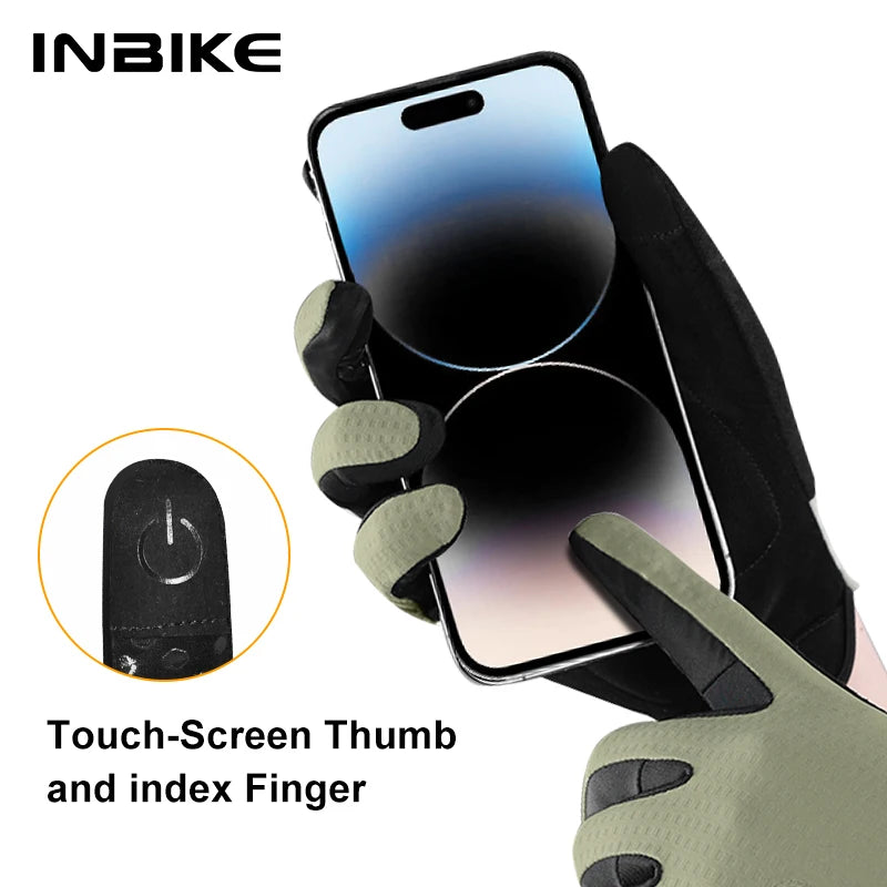 INBIKE 2025 Full Finger Cycling Gloves Touchscreen Anti-Slip Gel Palm Reflective Breathable Gloves for Road Bike MTB Accessories