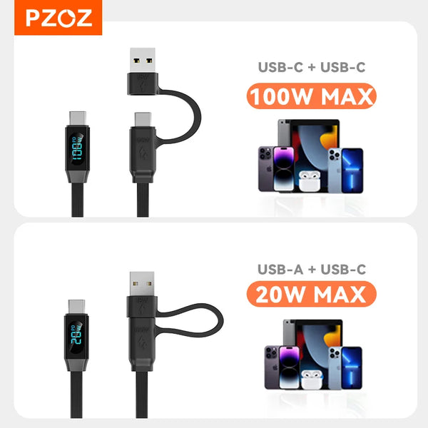 PZOZ For retractable usb c to type c lightning cable iphone xiaomi 17 pro max oneplus huawei realme charger fast charging cable