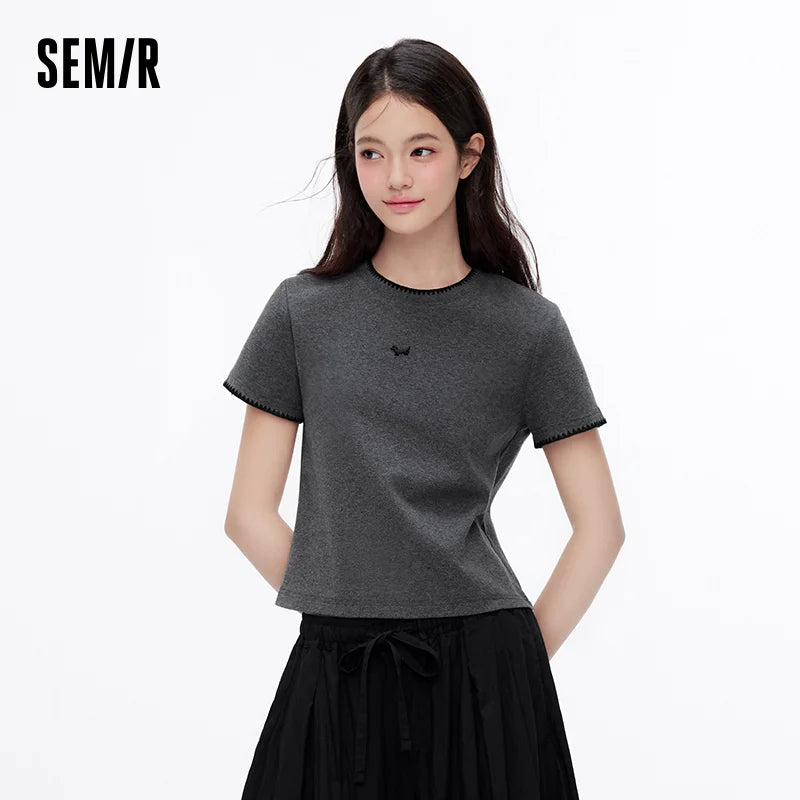 Semir Womens Tshirt 2026 Short Dog Embroidered Slim Regular Shoulder Simple Fashion Casual