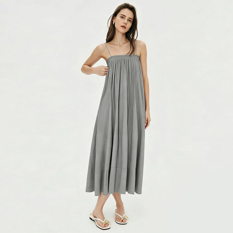 Amii Women's Casual Dresses 2026 Summer New Ruffle Trim Spaghetti Strap Loose Fit Holiday Flowy Long Women's Dress 12642140