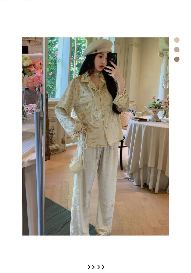 Warm Gold Velvet Woman Pajamas Set Autumn Winter Sleepwear Pajama High Quality Thick Nightwear Lounge Women's Home Clothes
