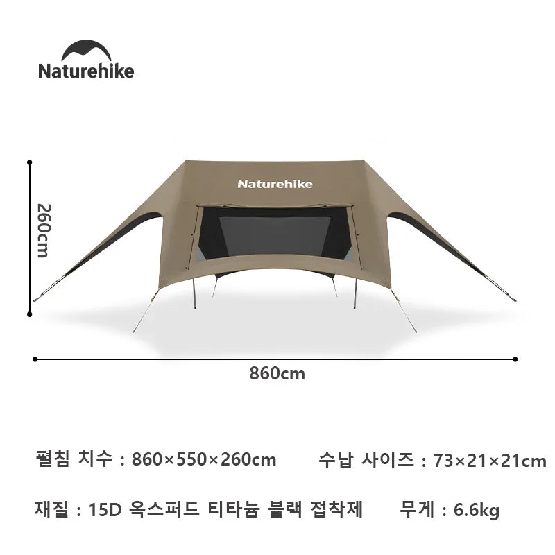 Naturehike Sky Camping Canopy Outdoor 12-18 Person Family Shade Canopy Sun Shelter Large Canopy Coated with Black Sunblock Shade