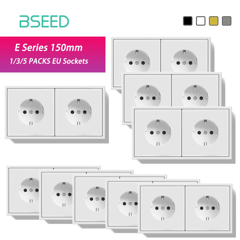 BSEED E Series 1/3/5 Pack Double Wall Sockets Electrical Power Outlets Bulk Set White Black Plastic Frame Kid Protection 16A