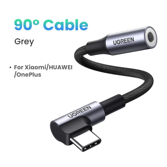 UGREEN USB Type C to 3.5mm Earphone USB C Cable USB C to 3.5 Headphone Adapter Audio Cable For Xiaomi Mi10 HUAWEI P30 Oneplus 9 Standard Angle Grey 10-12cm CHINA