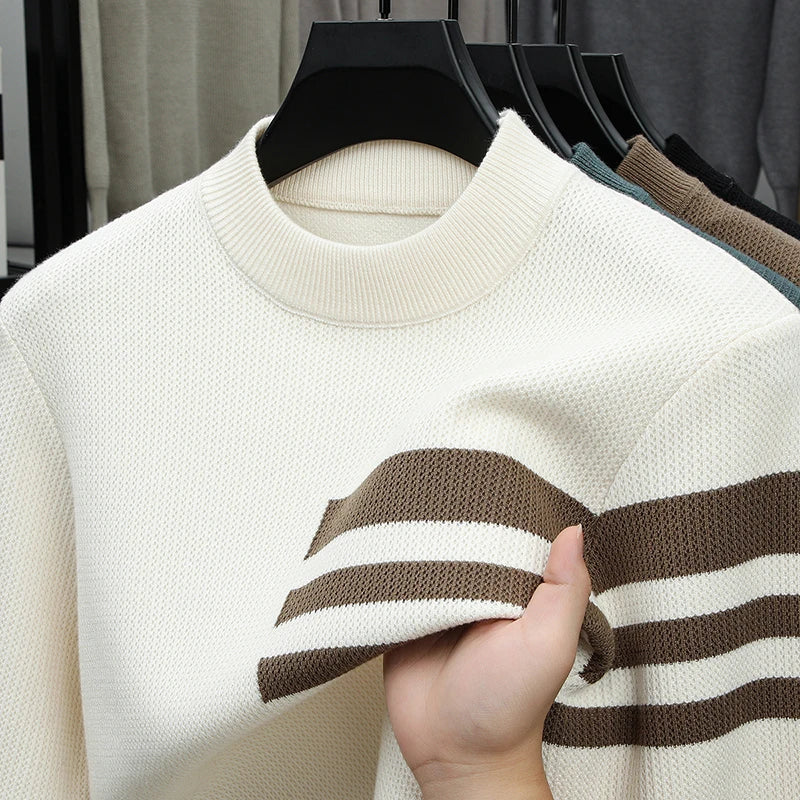 Designer Original Men Long Sleeved Knitted Sweater Stripes Color Blocking Thicken Keep Warm Autumn Winter CasualFashion Pullover