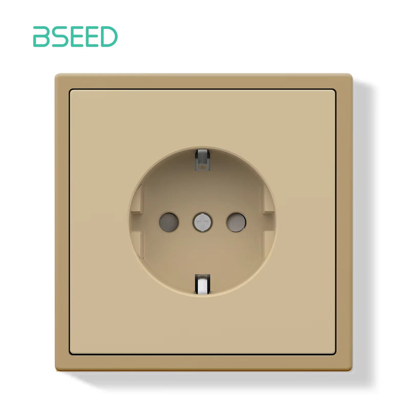 BSEED EU Standard Single Wall Socket Double Electrical Outlets Germany Russia Wall Power Socket White Black Plastic Frame 16A