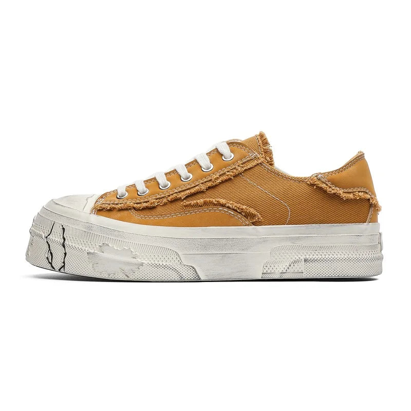 Men's Thick-sole High quality Canvas Casual Shoes Four seasons New Breathable Light Soft-sole Outdoor Walking Sports Board Shoes