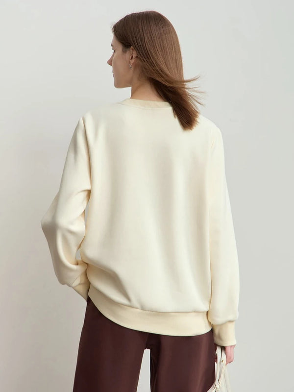 AMII Minimalism Casual Sweatshirt For Women 2026 Winter New Print Fleece Loose Elastic O-Neck Thick Long Sleeve Tops 12424053