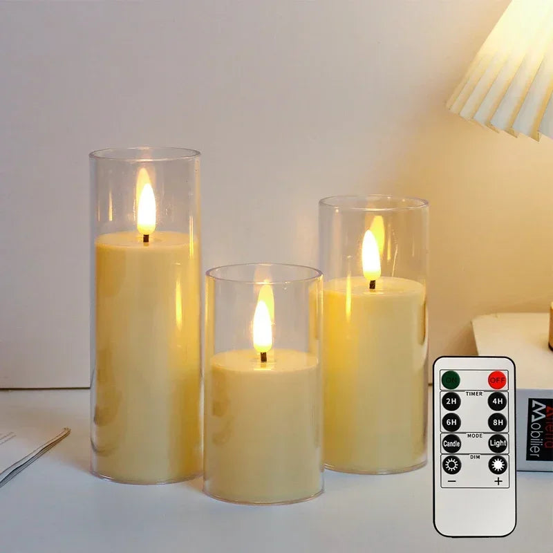 LED Lights for Home Electronic Candle LED Candle Decor Clear Acrylic Candle Full Set Remote Control Timer for Christmas Wedding