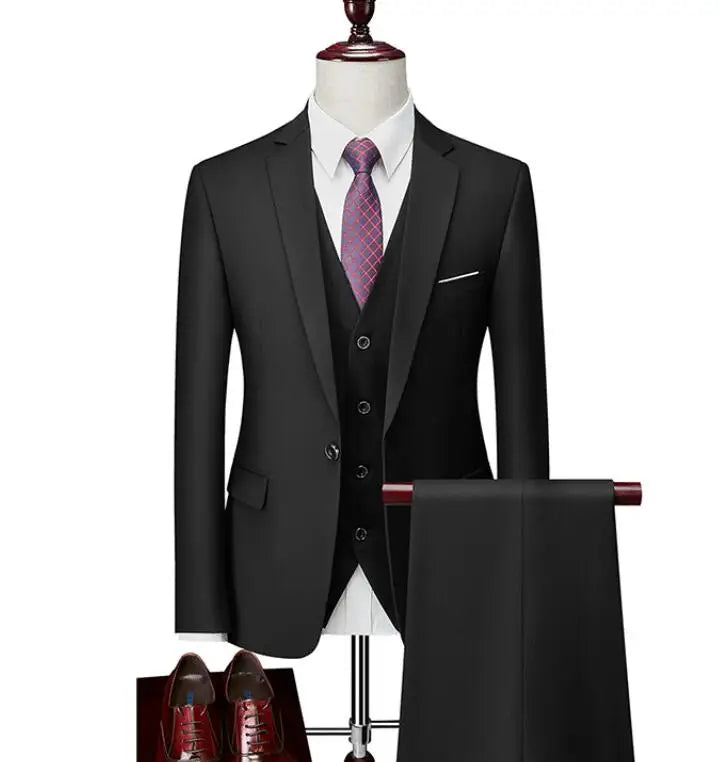 2026 New Men's Suit 3-Pieces Set (Jacket + Pants + Vest) Wedding / Party / Office Slim Blazer Coat + Trousers Asian Size