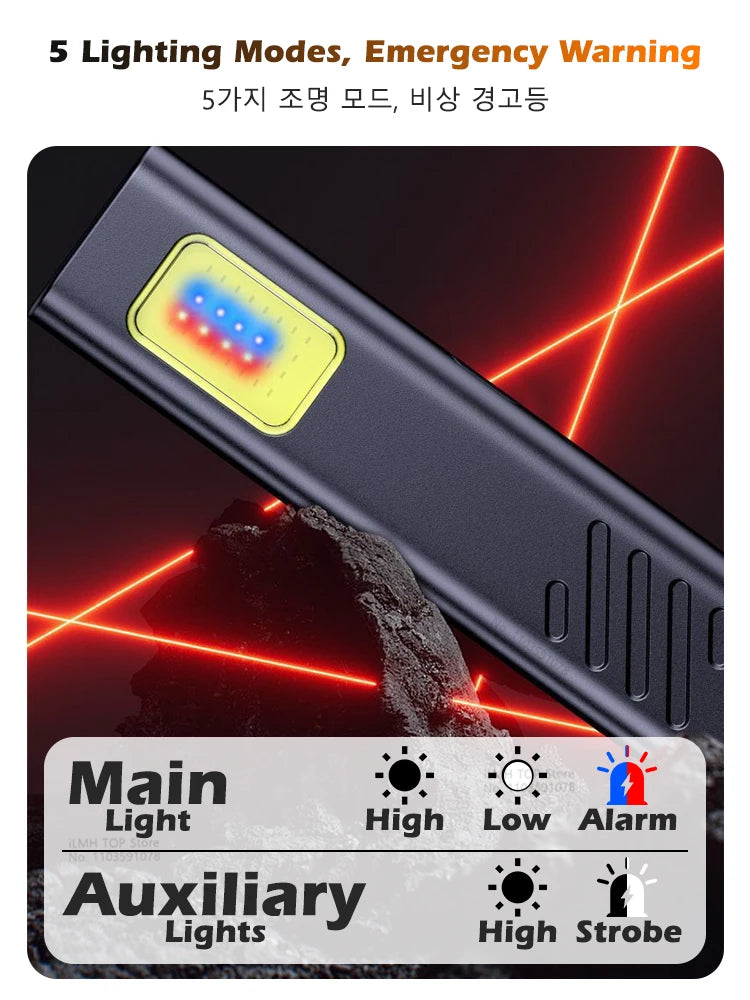 ពិលសុវត្ថិភាពអាចសាកបាន, ភ្លើងការងារម៉ាញេទិក, ពិលហោប៉ៅ USB C ជាមួយឈុត, ភ្លើងព្រមានសង្គ្រោះបន្ទាន់ LED ខ្នាតតូចថាមពលខ្ពស់