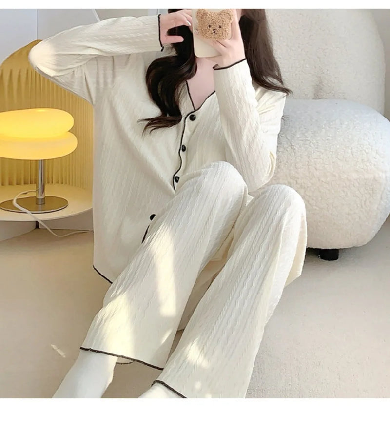 Spring and Autumn Women's Loungewear Chest Pads Home Wear Pajamas for Woman Nightwear Pyjama Set Lounge Wear Pijama Sleepwear