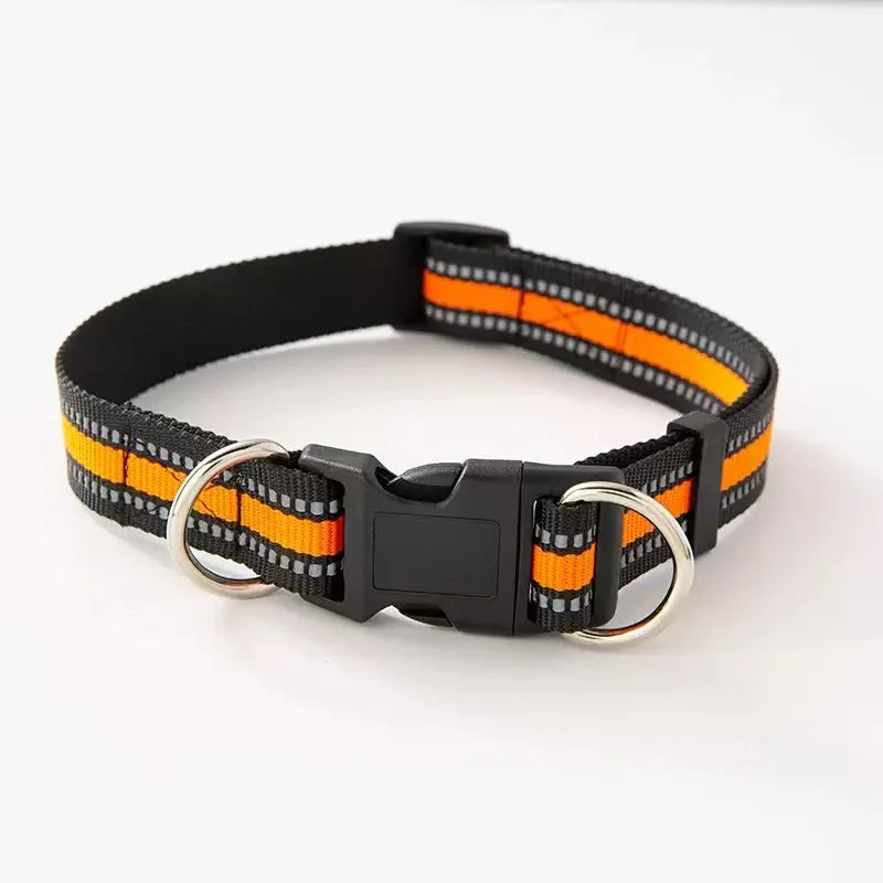 Reflective Dog Collar with Double D-Ring, Adjustable Heavy Duty Pet Collar, Durable Walking Neck Collar for Small Medium Large
