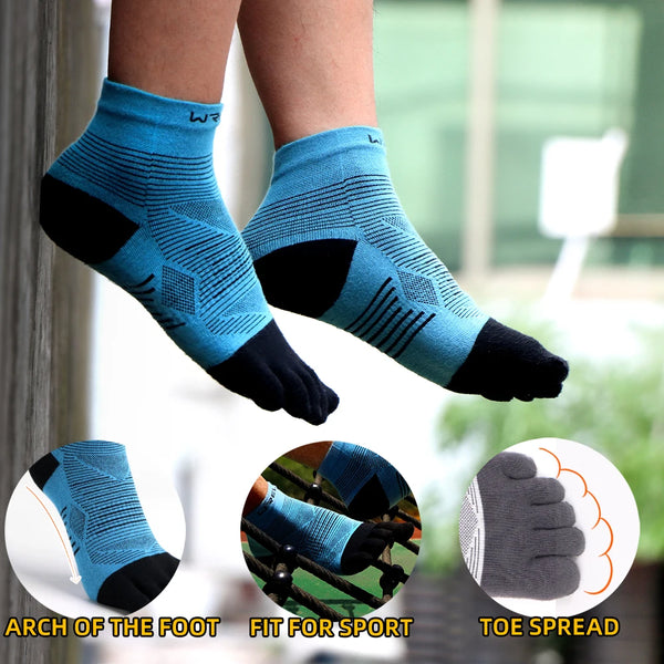 WRELS 1/2/3 Pairs Coolmax Running Toe Socks Moisture Wicking Athletic Socks Men Women Anti‑Blister Arch Support 5Finger Socks