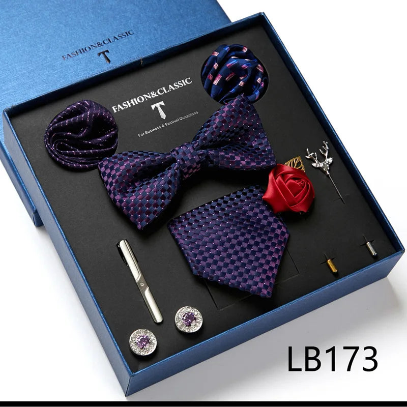 Men's Suit Dress Accessories (Tie + Bow Tie + Square Scarf + Tie Clip + Button + Metal Flower Brooch) 36 Colors To Choose From
