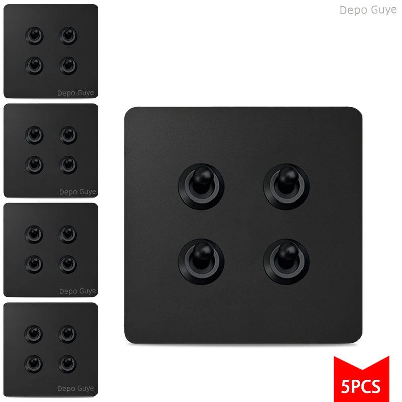 5/10PCS Toggle Wall Switch Black EU Standard Stainless Steel 1-4Gang 2Way Light Brass Lever Switch Panel For Home Improvement