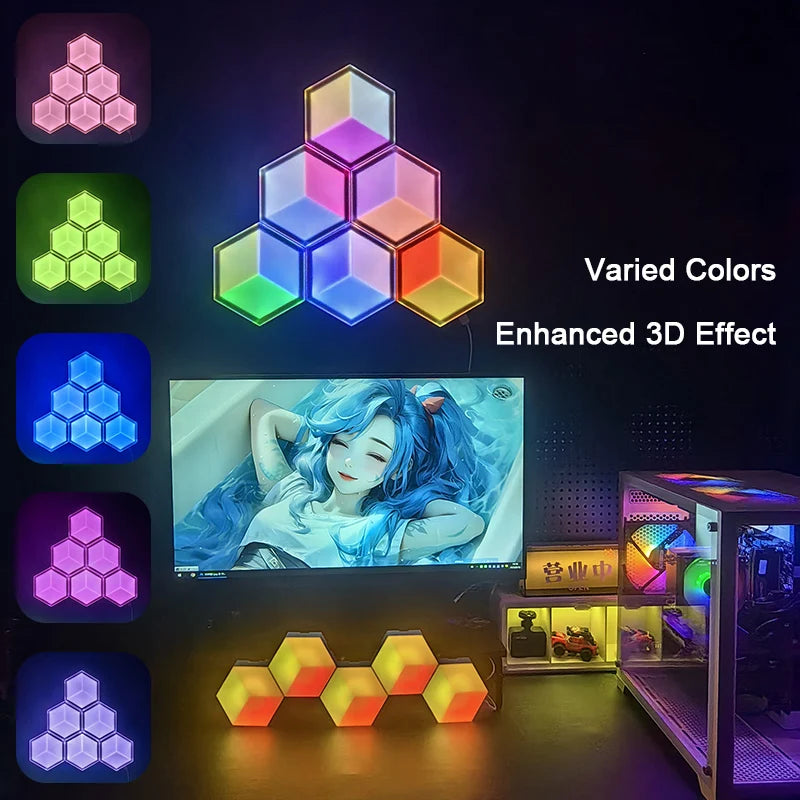 6/10pcs 3D Hexagon Wall Lights App Control Light RGB Wall Decor Lights Music Sync Light WiFi Enabled Light for Gaming Room