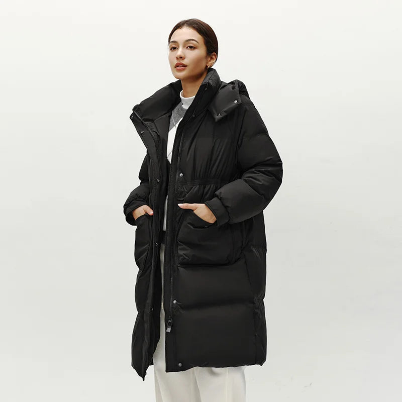 Semir Long Down Coat Hooded Raglan Sleeve Women 2025 Winter Solid Color Warm Thickened Casual Daily Insulated Outerwear