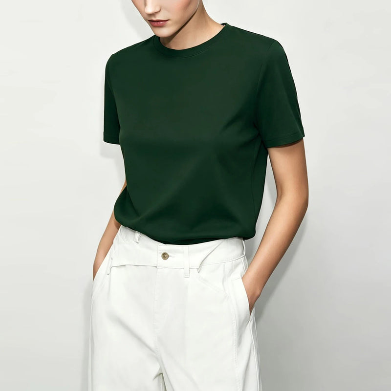 Amii Basic Women's T-Shirt 2026 Summer New Short Sleeve Crew Neck Tee Cotton Soft Stretch Casual Versatile Women Top 12612045