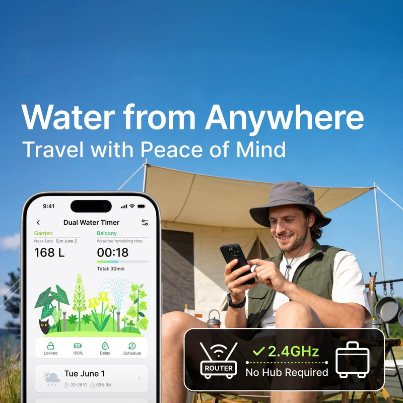 Smart WiFi 2 Zone Sprinkler Flow Detection Water Timer Tuya Garden Irrigation Controller Solar Power Automatic Watering System
