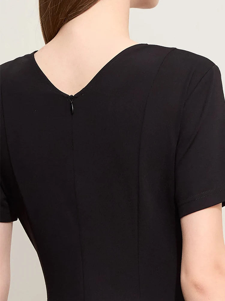 រ៉ូប Amii Minimalism Asymmetric Hem សម្រាប់ស្ត្រី 2026 រដូវក្តៅថ្មី Slim Office Lady រ៉ូបប៉ាក់ V-Neck រឹងមាំ 12442141