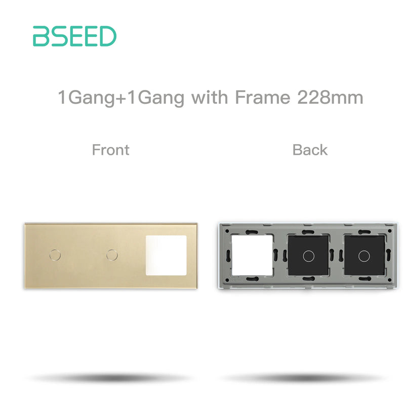 BSEED EU Standard Touch Light Switch Panel With Wall Socket Frames 228mm Metal Base Included Glass Frame Without Switch Part