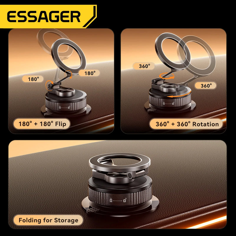 ជើងទ្រទូរសព្ទម៉ាញេទិក Essager សម្រាប់ Magsafe Car Holder ជើងទ្រពែងបឺតដែលអាចលៃតម្រូវបានសម្រាប់ iPhone 17 16 15 Pro Max ជើងទ្រទូរសព្ទបត់បាន