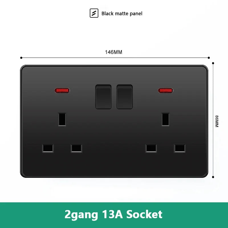 Universal 18W Fast Type C Wall 220V Power Outlet Plug, UK Black 13A Socket Switch, Electrical Wall Socket Panel with USB Charger
