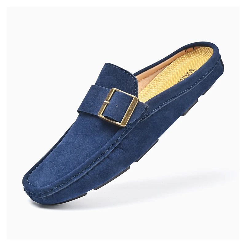 Summer Big Size 47 48 Half Shoes Men Casual Slip On Leather Shoes Loafers Half Slippers