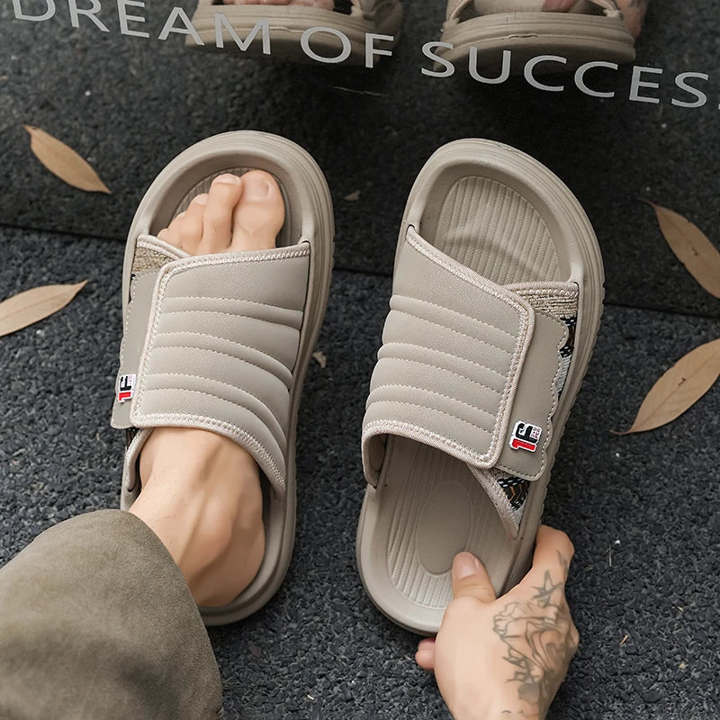 Men's one strap slides slippers summer fashion breathable light comfort outdoor beach walking soft sole non slip casual slippers