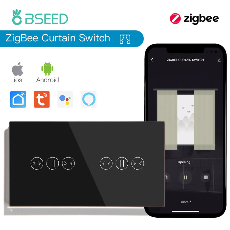 BSEED Tuya Smart Zigbee Curtain Switch Double Wirelss Touch Curtain Switch Google Home Smart Life Alexa Echo Voice Control 5A