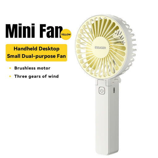 Essager Portable Mini Fan USB Rechargeable Handheld Electric Quiet Fan Foldable Desktop Air Cooler Home Office Outdoor Traveling Style 1 Yellow