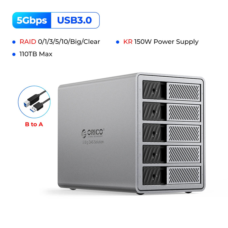 ORICO 3.5"RAID USB3.0 5Gbps HDD Docking Station  150W Power With Cooling Fan for Professional 5Bay DAS Solution (ProRAID)Series