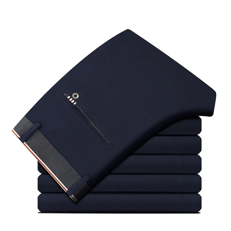 2026 Men's Elastic Casual Pants in Royal Blue And Black Slim Fit Trousers Fashionable Stretchy Leisure Trousers in Chinese.