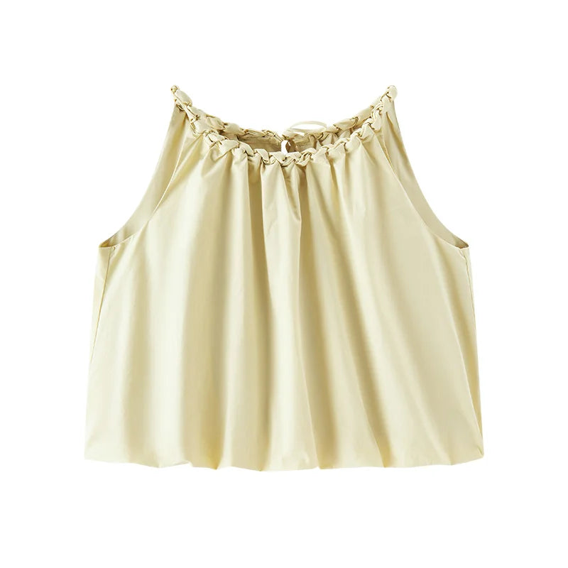 Semir Women Shirt Short Length Knot Halter Fluffy Bud Loose A Line Cute Gentle Stylish 2026 Summer Top