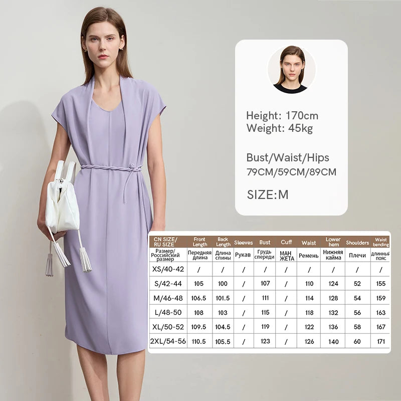 រ៉ូប AMII Minimalist Office Lady រាងផ្នត់ រដូវក្តៅ ឆ្នាំ២០២៥ ចង្កេះរលុង អាវក្រណាត់ Chiffon សម្រាប់នារី ដៃអាវធម្មតា ពណ៌ស រ៉ូប Midi 12522140