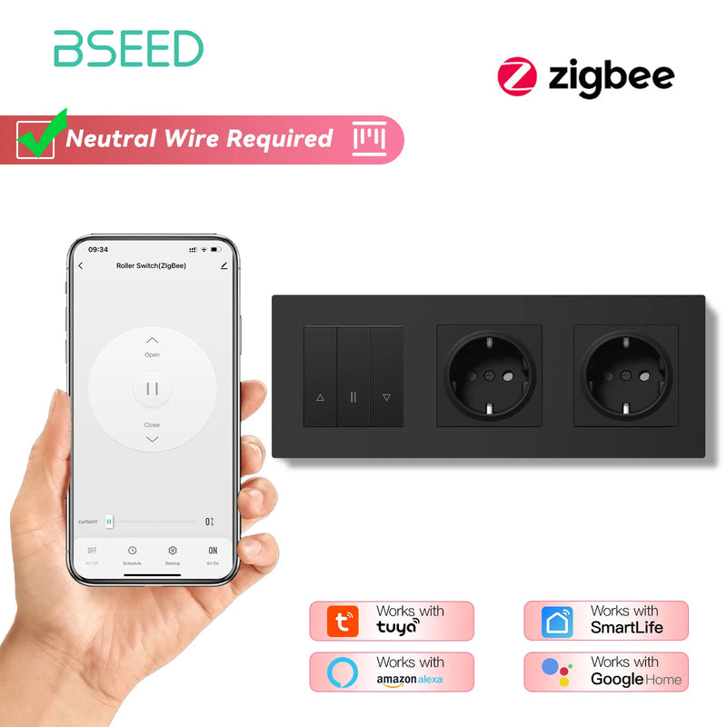 BSEED E Series Smart Zigbee Shutter Switch For Electric Motorized Blinds Roller Shutter Tuya Google Home Alexa Voice Control