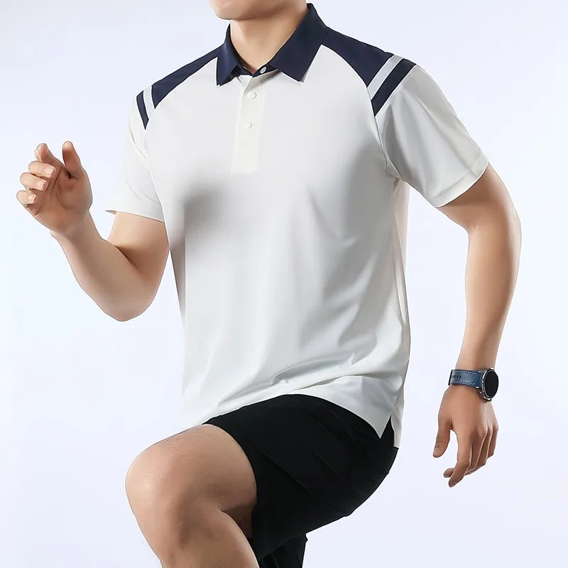 Men's Outdoor Sports Polo Shirt, 175g Quick Dry UV Protection UPF 50+ Anti-bacterial, Color Block Short Sleeve Golf T-shirt