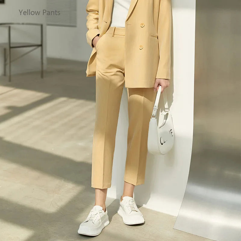 អាវក្រៅការិយាល័យ Amii Minimalism រដូវស្លឹកឈើជ្រុះសម្រាប់នារីការិយាល័យ អាវក្រៅសម្រាប់នារី អាវក្រៅរាងអក្សរ V ខោចង្កេះខ្ពស់ អាវក្រៅសម្រាប់នារី 12060909