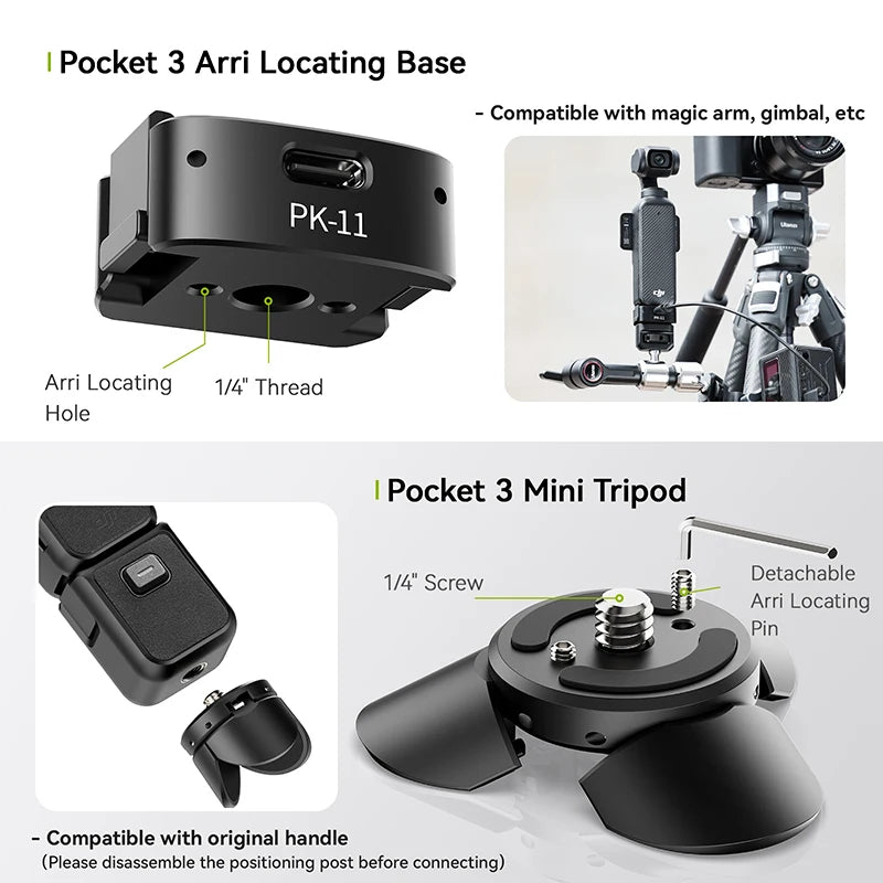 ជើងកាមេរ៉ា Ulanzi Pocket 3 Mini Tripod / ជើងកាមេរ៉ា Arri សម្រាប់ DJI Osmo Pocket 3