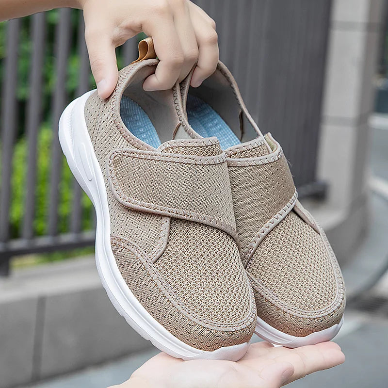 Adjustable Mesh Walking Shoes Breathable Lightweight Sneakers with Hook and Loop Non-Slip Soft Sole Comfort Shoes for Elderly