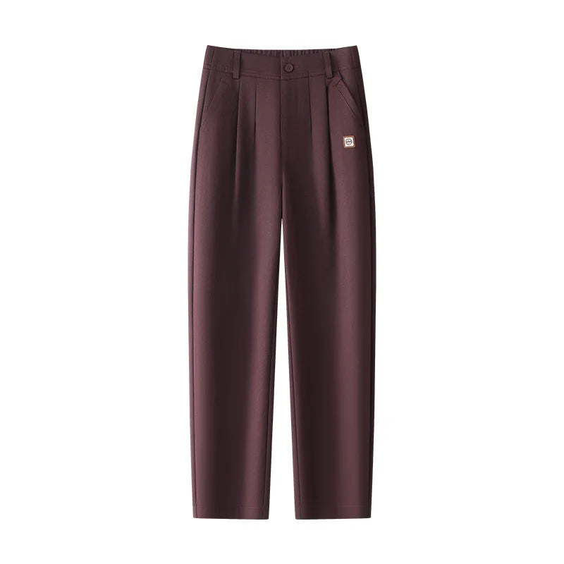 Off-white Women's Casual Pants, New Fall High-waisted Pleated Harem Pants, Asian Sizes Navy Blue Stretch Trousers, S-XXXL.