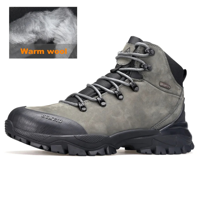 HUMTTO Winter Warm Wool Hiking Shoes Leather Outdoor Trekking Boots for Men Luxury Designer Climbing Sneakers Mens Ankle Boots