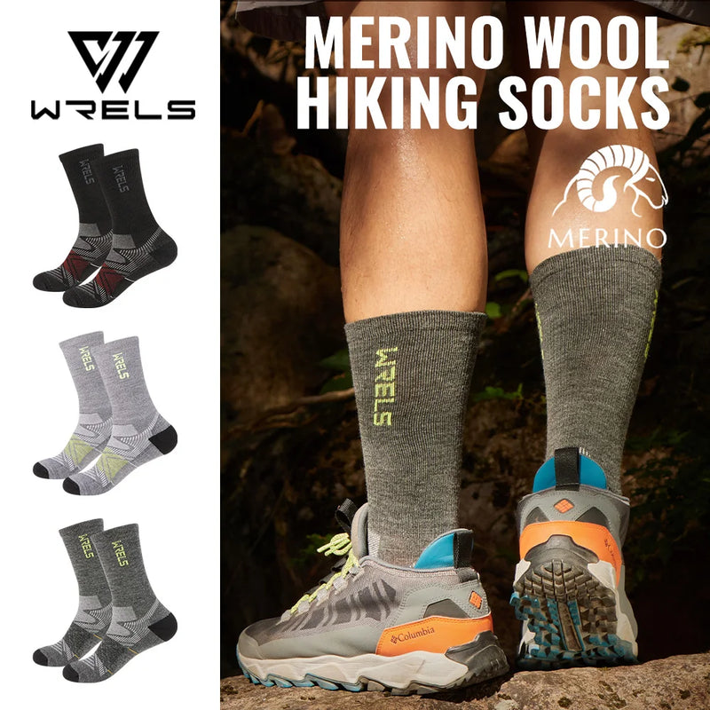 WRELS 1/2/3pairs Merino Wool Socks Hiking Socks Breathable Cushion Sweat Wicking Running Warm Thermal Compression Wool Socks