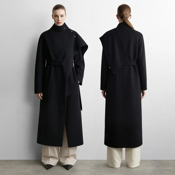 Amii Women Double-Faced Wool Coat Stand Collar Belted Oversized Long Minimalist Commuter Winter 2026 Women Winter Coat 12644019