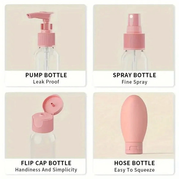 11pcs Travel Sub-bottling Set ,Leak-Proof Travel Toiletry, Airplane Approved Size,Spray Bottle & Squeeze Tubes with Bag
