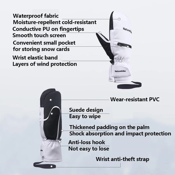 Naturehike 2025 New Thickened Mittens for Skiing Warm Durable Gloves with Windproof Touchscreen-Compatible Multi-Zone Design