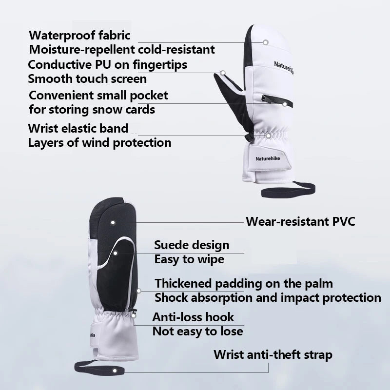 Naturehike 2025 New Thickened Mittens for Skiing Warm Durable Gloves with Windproof Touchscreen-Compatible Multi-Zone Design